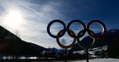 A picture shows the Olympic rings in Anterselva, which will host the biathlon competition ahead of Milano Cortina 2026 Games, Dec. 12, 2025. (AFP Photo)