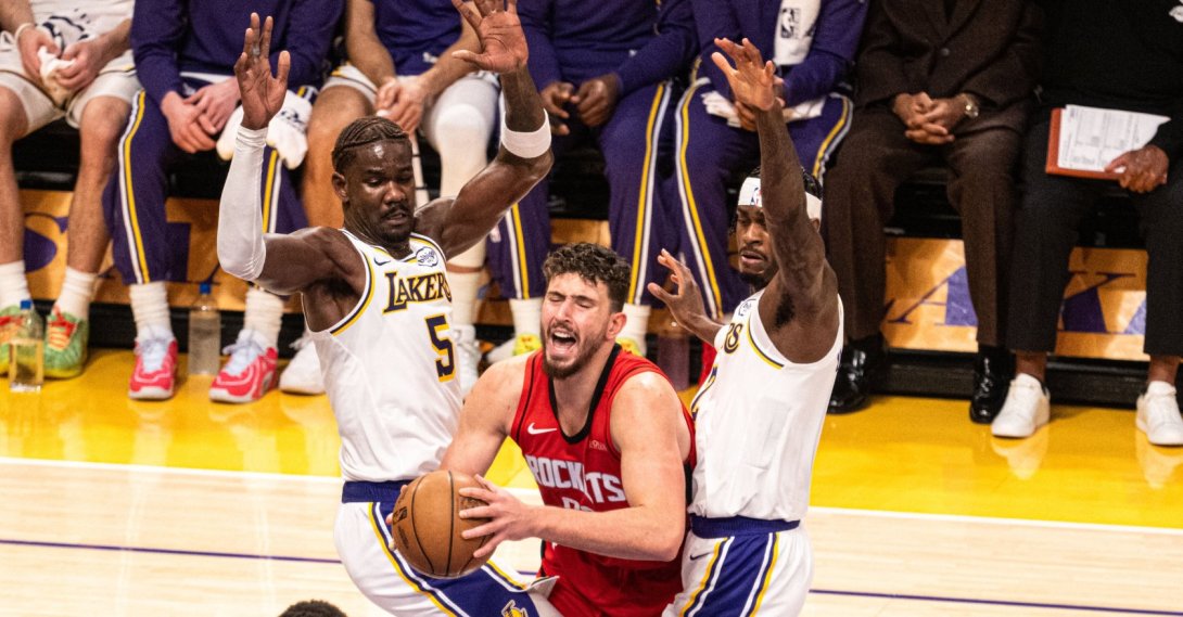 Houston Rockets' Alperen Şengün (C) in action during the NBA match against Los Angeles Lakers at the Crypto.com Arena, Los Angeles, U.S., Dec. 26, 2025. (AA Photo)