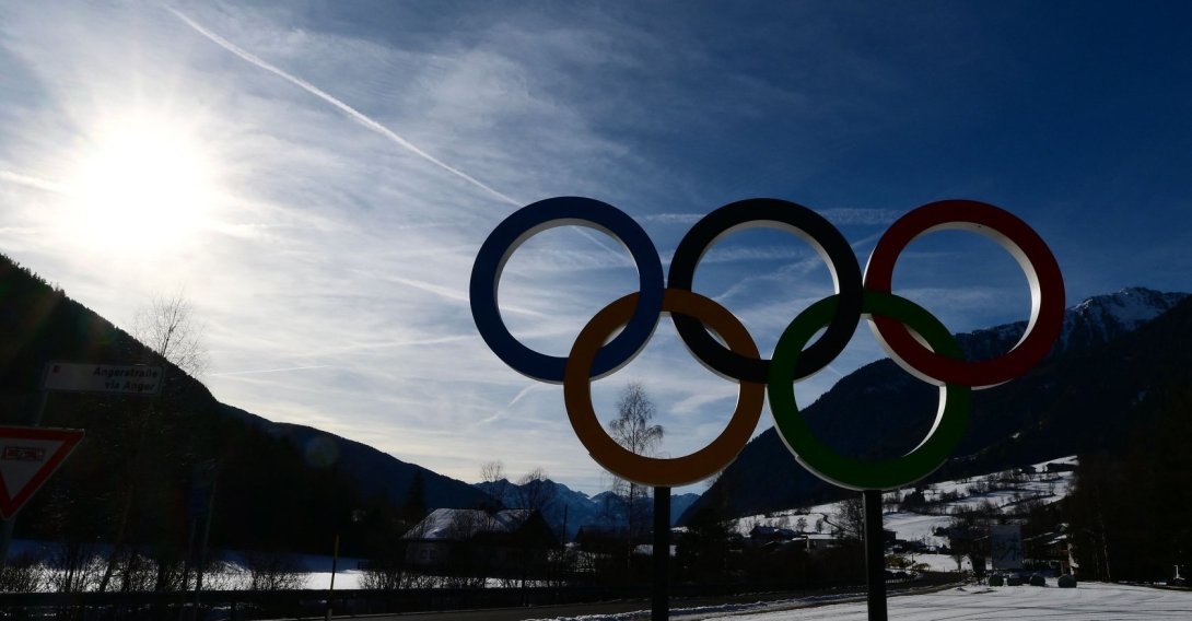 A picture shows the Olympic rings in Anterselva, which will host the biathlon competition ahead of Milano Cortina 2026 Games, Dec. 12, 2025. (AFP Photo)