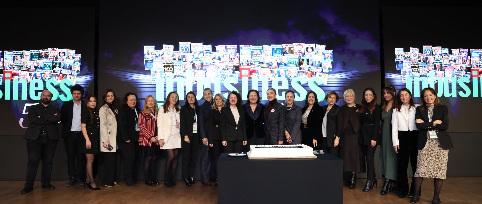 The Sustainable Century Summit team cuts a cake to mark the event’s third year, Istanbul, Türkiye, Dec. 26, 2025. (Courtesy of Turkuvaz Media)