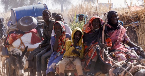 Displaced people ride a an animal-drawn cart, following Rapid Support Forces (RSF) attacks on Zamzam displacement camp, in the town of Tawila, North Darfur, Sudan, April 15, 2025. (Reuters Photo)