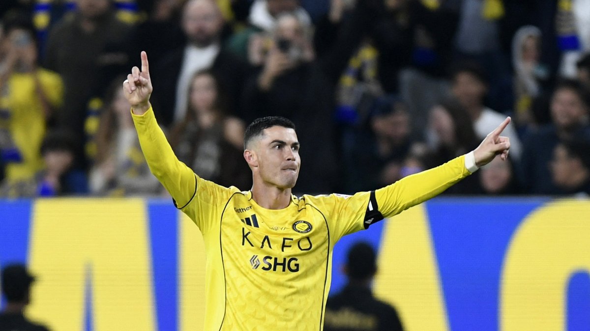 Al Nassr's Cristiano Ronaldo celebrates a goal during the Saudi Pro League match against Al Okhdood at Al Awwal Park, Riyadh, Saudi Arabia, Dec. 27, 2025. (Reuters Photo)