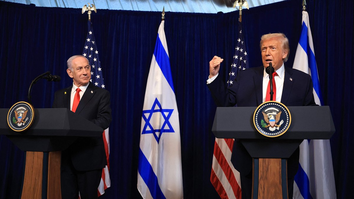 U.S. President Donald Trump holds a press conference with Israeli Prime Minister Benjamin Netanyahu at his Mar-a-Lago club in Palm Beach, Florida, U.S., Dec. 29, 2025. (AFP Photo)