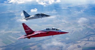 In this undated photo, Türkiye's first national jet trainer aircraft, Hürjet, is seen during a training flight in an undisclosed location. (AA Photo)