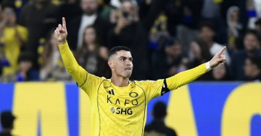 Al Nassr's Cristiano Ronaldo celebrates a goal during the Saudi Pro League match against Al Okhdood at Al Awwal Park, Riyadh, Saudi Arabia, Dec. 27, 2025. (Reuters Photo)