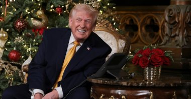 U.S. President Donald Trump participates in the NORAD Santa tracker phone call, on Christmas Eve, Palm Beach, Florida, U.S., Dec. 24, 2025. (Reuters Photo)