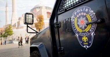 A police armored vehicle stands guard in the Sultanahmet district in Istanbul, Türkiye, Nov. 19, 2019. (Shutterstock Photo)