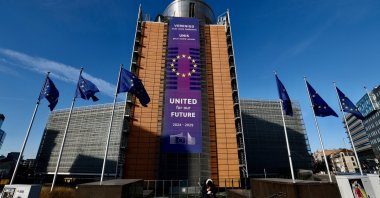 European Union flags flutter outside the European Commission headquarters, Brussels, Belgium, Dec. 15, 2025. (Reuters Photo)