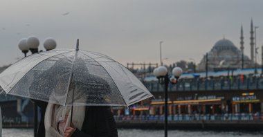 After a prolonged dry spell, rainfall returns to the streets of Karaköy, Istanbul, Türkiye, Nov. 29, 2025. (AA Photo)