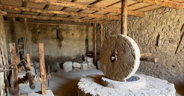 A restored olive oil press used in antiquity is seen at the ancient city of Syedra, Alanya, Antalya, southern Türkiye, Dec. 29, 2025. (AA Photo)