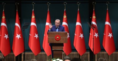 President Recep Tayyip Erdoğan speaks to reporters following a news conference, Ankara, Türkiye, Dec. 15, 2025. (AA Photo)