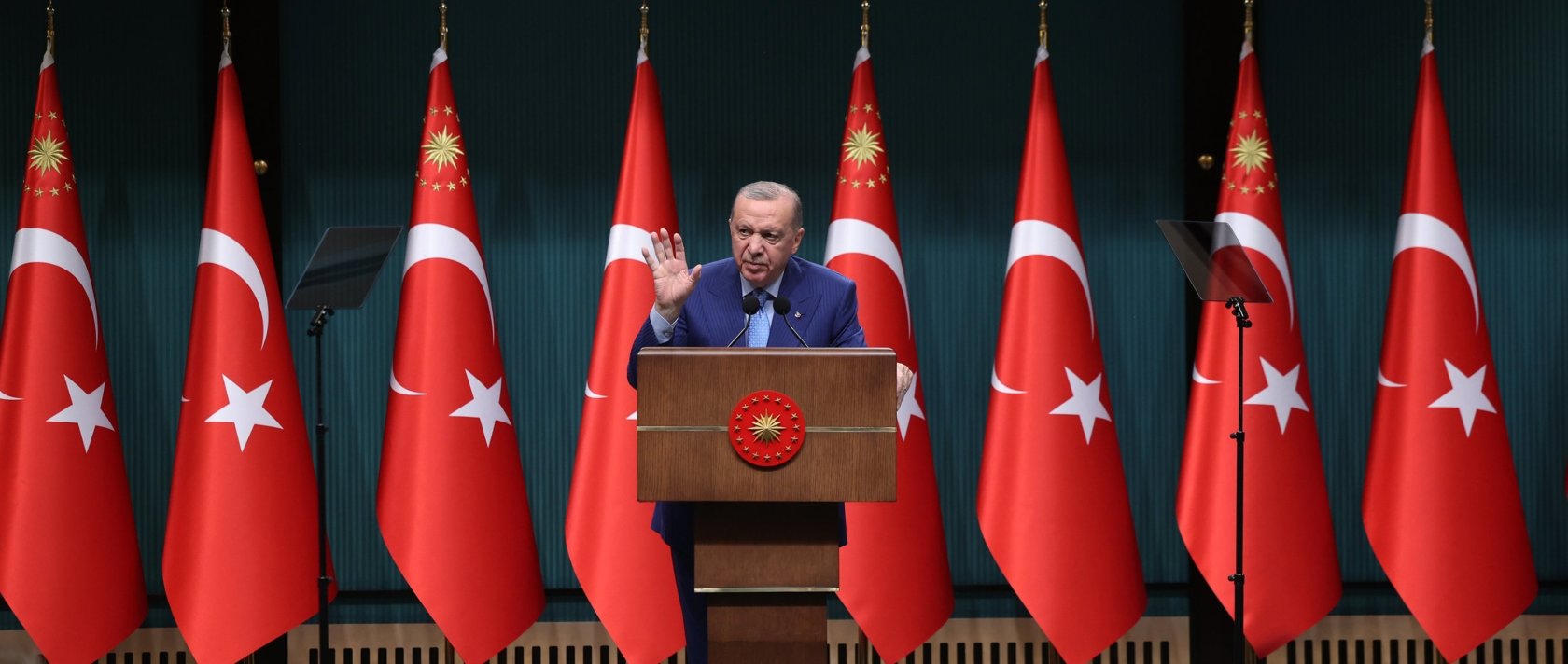 President Recep Tayyip Erdoğan speaks to reporters following a news conference, Ankara, Türkiye, Dec. 15, 2025. (AA Photo)