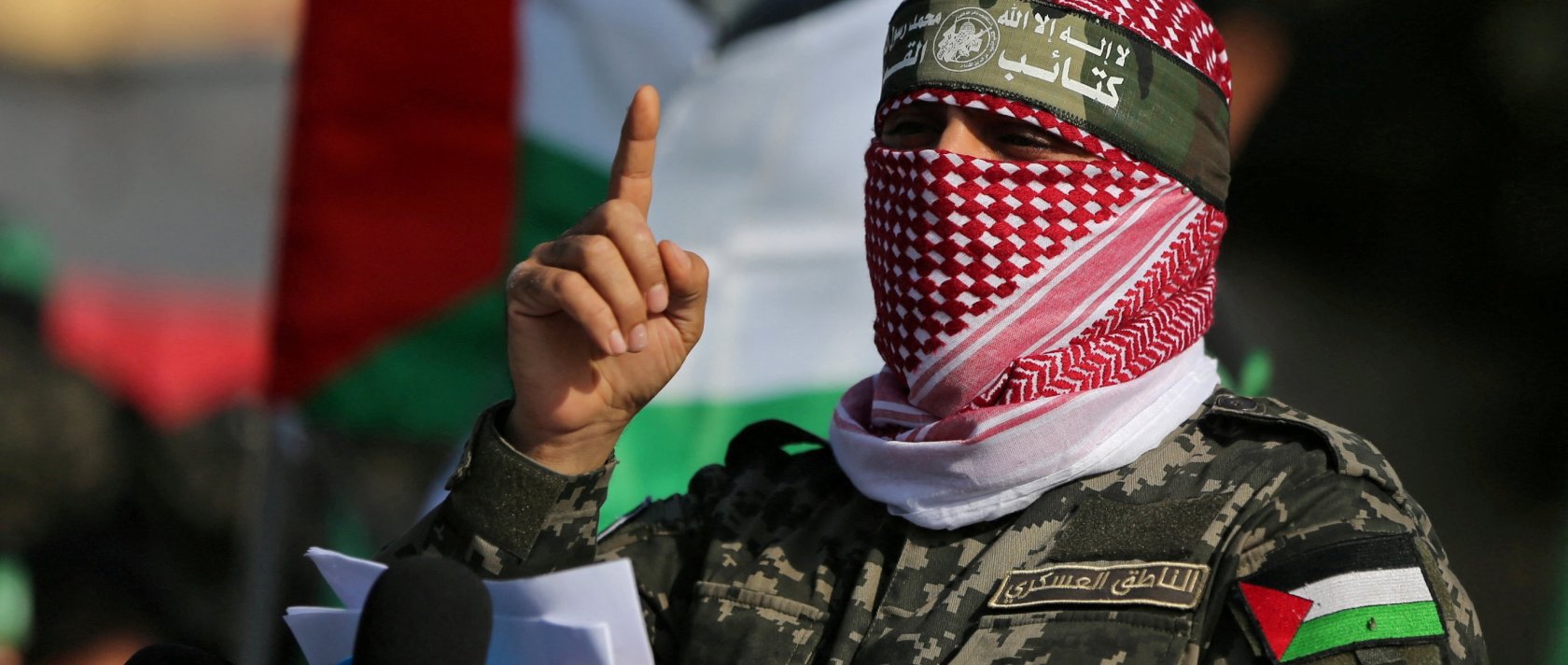 Abu Ubaida, the spokesperson of Hamas' al-Qassam Brigades, gestures as he speaks during an anti-Israel military show in the southern Gaza Strip, Nov. 11, 2019. (Reuters Photo)