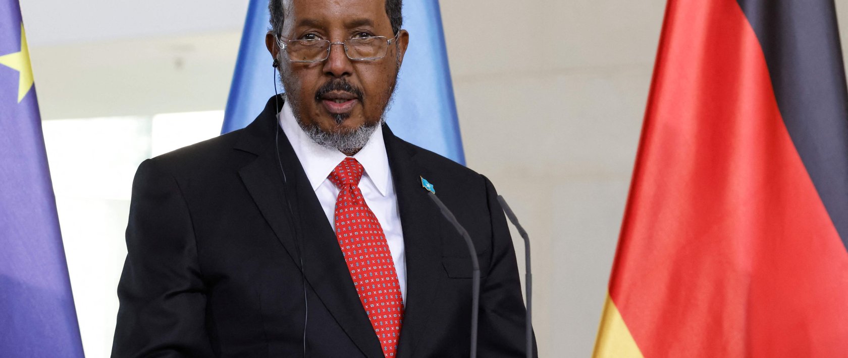 Somalia's President Hassan Sheikh Mohamud delivers a joint press conference with the German Chancellor after talks at the Chancellery in Berlin, Germany, Nov. 5, 2024. (AFP Photo)