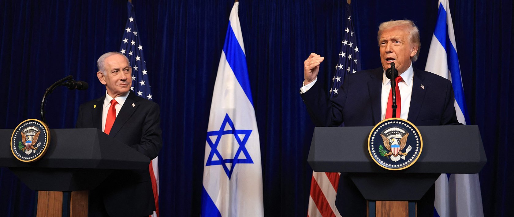 U.S. President Donald Trump holds a press conference with Israeli Prime Minister Benjamin Netanyahu at his Mar-a-Lago club in Palm Beach, Florida, U.S., Dec. 29, 2025. (AFP Photo)