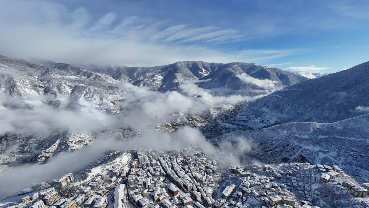 Snow-covered landscapes persist as cold weather and snowfall turn the region white, Artvin, Türkiye, Dec. 30, 2025. (AA Photo)