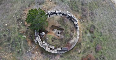 An aerial view of the 2,100-year-old tumulus, Kastamonu, Türkiye, Nov. 23, 2025. (AA Photo)