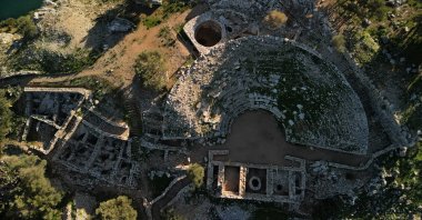 Aerial view of the ancient city of Amos in Marmaris, Muğla, in this photo released on Dec. 30, 2025. (AA Photo)
