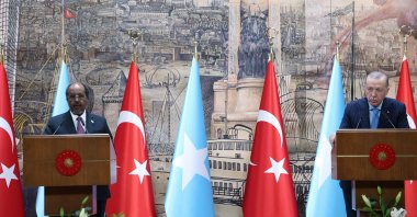 President Recep Tayyip Erdoğan and Somalian President Hassan Sheikh Mohamud speak at a news conference in Istanbul, Dec. 30, 2025. (Handout by Presidency via AFP)