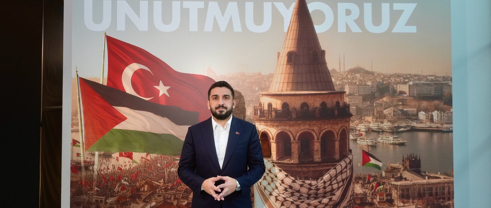 Ibrahim Beşinci, chair of the Turkish Youth Foundation (TÜGVA), outlines details of the Jan. 1 Galata Bridge march, Istanbul, Türkiye, Dec. 30, 2025. (AA Photo)
