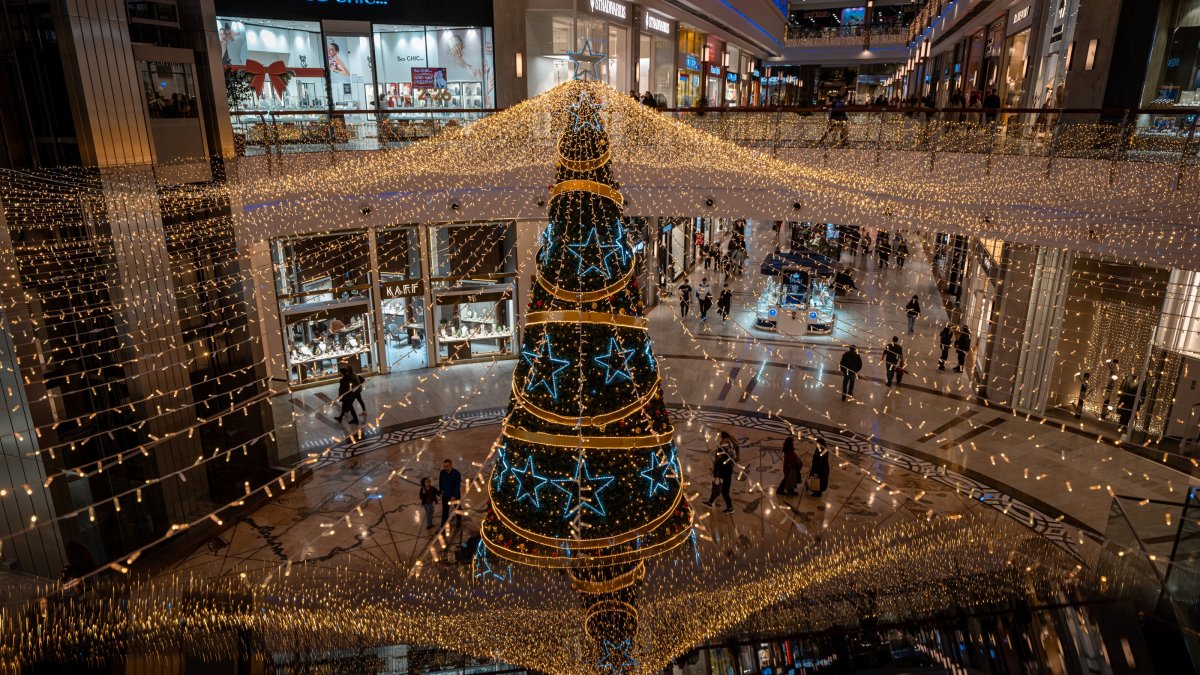 Shopping malls are decorated with various figures and colorful ornaments ahead of the new year, Ankara, Türkiye, Dec. 26, 2025. (AA Photo)