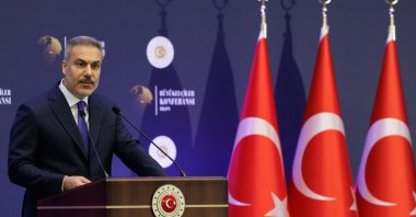 Foreign Minister Hakan Fidan speaks at the opening of the 16th Ambassadors' Conference, Ankara, Türkiye, Dec. 15, 2025. (DHA Photo)