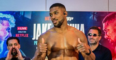 Anthony Joshua attends the official weigh-in ahead of his non-title heavyweight bout against U.S. boxer and influencer Jake Paul at the Fillmore Miami Beach, Miami, U.S., Dec. 18, 2025. (AFP Photo)