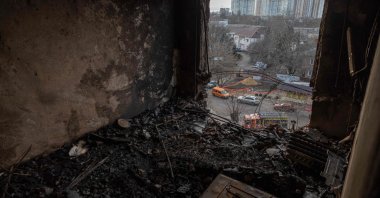 This photograph shows a damaged residential building following an attack, amid the Russian invasion, in Odesa, Ukraine, Dec. 31, 2025. (AFP Photo)