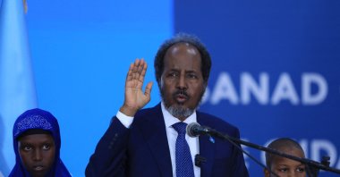 President of Somalia Hassan Sheikh Mohamud delivers his remarks during a ceremony to mark the 80th anniversary of the Somali Police Force at the Scuola Policia in Mogadishu, Dec. 20, 2023. (AFP File Photo)