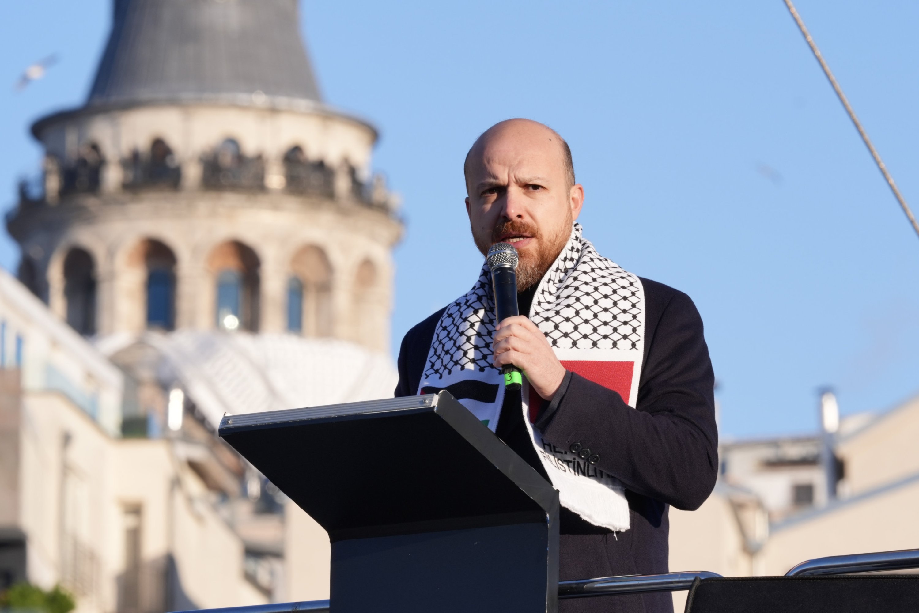 Bilal Erdoğan, a member of TÜGVA's High Advisory Board, speaks at the rally in Istanbul, Türkiye, Jan. 1, 2026. (AA Photo) 