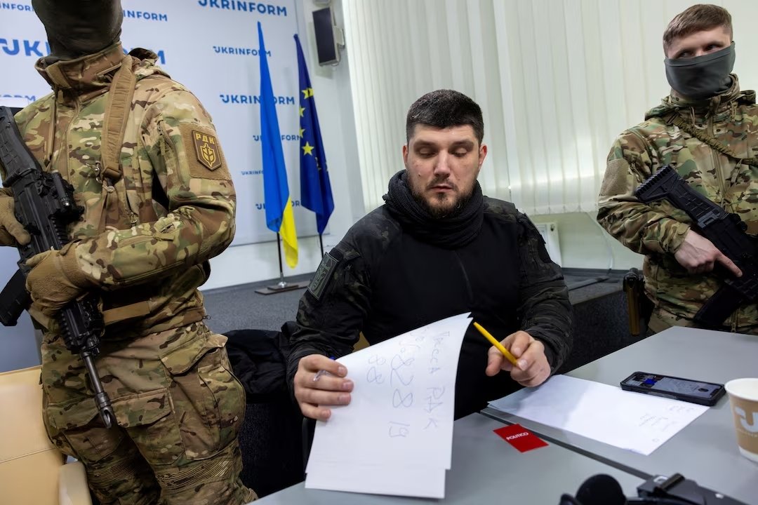 Denis "White Rex" Kapustin of the Russian Volunteer Corps (RDK) attends a press conference of pro-Ukrainian Russian paramilitary groups amid Russia's attack, Kyiv, Ukraine, March 21, 2024. (Reuters Photo)