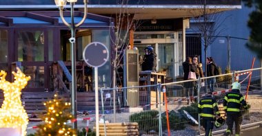 Rescuers are seen at the site of an explosion that ripped through a bar in Crans-Montana, Swizerland, Jan. 1, 2026. (AFP Photo)