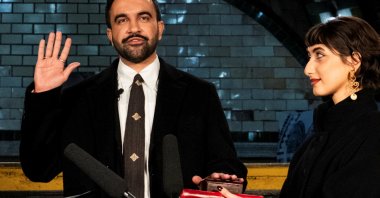 Zohran Mamdani is sworn in using a Quran as mayor of New York City at Old City Hall Station, New York, U.S., Jan. 1, 2026. (Reuters Photo)