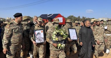 Military officers attend a funeral ceremony for al-Haddad and other victims of the plane crash, in Misrata, Libya, Dec. 28, 2025. (AA Photo) 