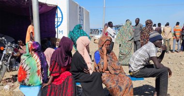 Sudanese displaced from the Heglig area in western Sudan wait to receive humanitarian aid at the Abu al-Naga displacement Camp, Gedaref State, Sudan, Dec. 30, 2025. (AFP Photo)