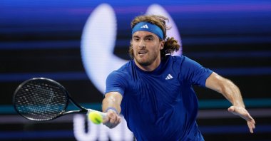 Greece's Stefanos Tsitsipas in action against Shintaro Mochizuki of Japan during the United Cup match between Greece and Japan at RAC Arena, Perth, Australia, Jan. 2, 2026. (EPA Photo)