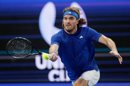 Greece's Stefanos Tsitsipas in action against Shintaro Mochizuki of Japan during the United Cup match between Greece and Japan at RAC Arena, Perth, Australia, Jan. 2, 2026. (EPA Photo)