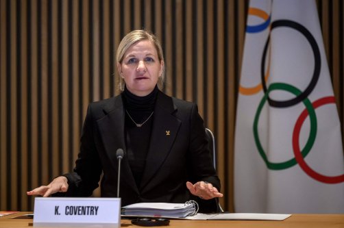 International Olympic Committee president (IOC) Kirsty Coventry speaks during the opening of an IOC executive commission meeting at the Olympic House, Lausanne, Switzerland, Dec. 9, 2025. (AFP Photo)