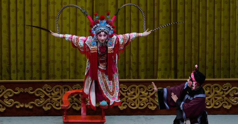 Peking Opera actress Zhang Wanting performs during a show at Jixiang Theatre in Beijing, China, Sept. 7, 2025. (AP Photo)