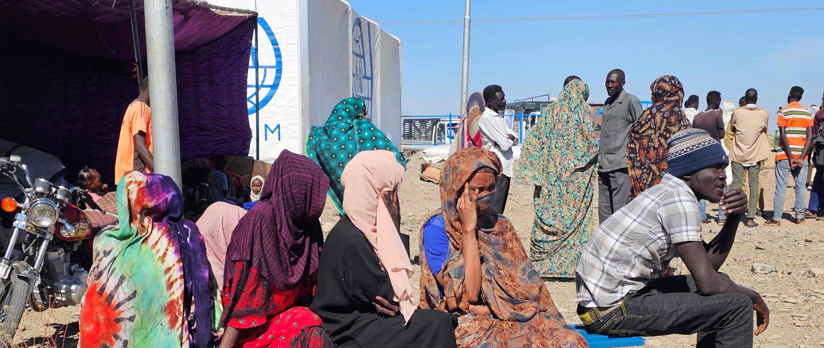 Sudanese displaced from the Heglig area in western Sudan wait to receive humanitarian aid at the Abu al-Naga displacement Camp, Gedaref State, Sudan, Dec. 30, 2025. (AFP Photo)
