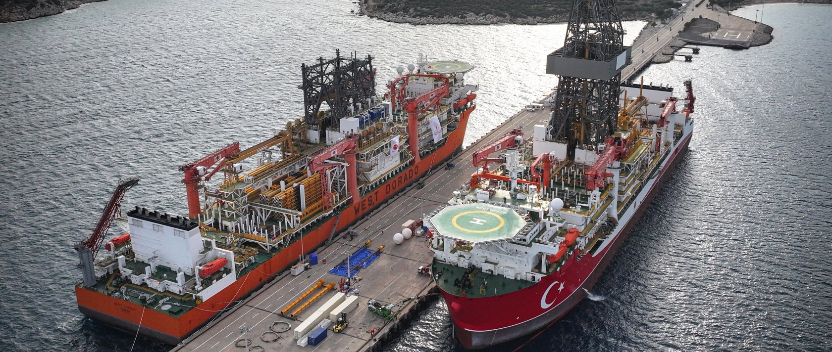 Türkiye's two newly purchased drillships are docked in Mersin, southern Türkiye, Dec. 4, 2025. (AA Photo)