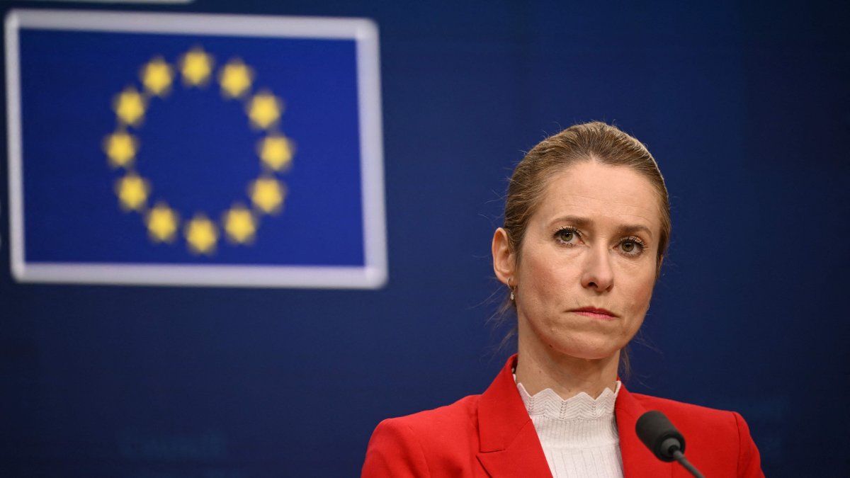 EU Vice-President and High Representative for Foreign Affairs and Security Policy Kaja Kallas addresses a press confrence following a virtual Foreign Affairs Council over US Ukraine push, in Brussels, Belgium, Nov. 26, 2025. (AFP Photo)