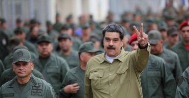 Venezuela's President Nicolas Maduro gestures during a meeting with soldiers at a military base in Caracas, Venezuela, Jan. 30, 2019. (Reuters Photo)