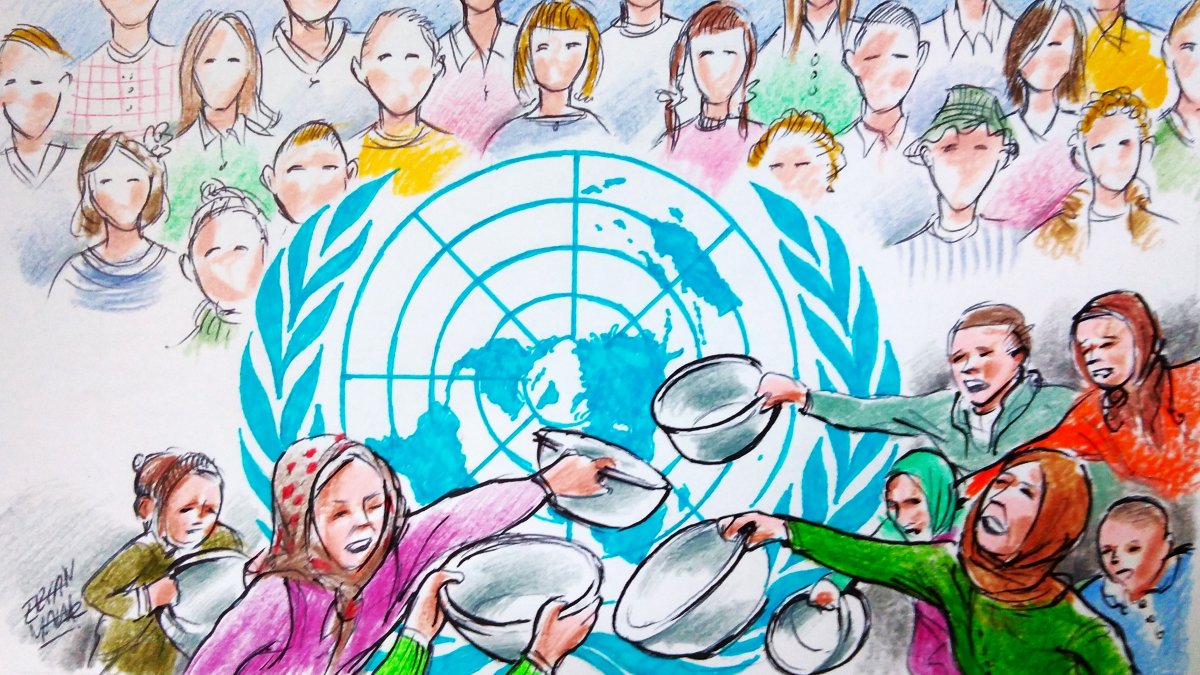 "Youth's demands are simple: a fair and equal life for everyone, East, West, North and South, and a universal right to justice and dignity, against dehumanization." (Illustration by Erhan Yalvaç)