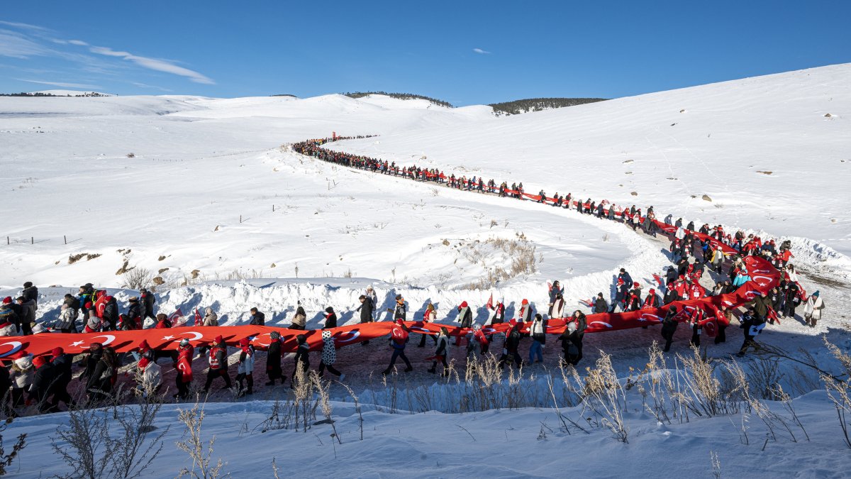 Participants march in memory of soldiers who died in a World War I offensive in Sarıkamış, Kars, eastern Türkiye, Jan. 4, 2026. (AA Photo)