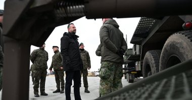Polish Deputy Prime Minister and Minister of National Defense Wladyslaw Kosiniak-Kamysz during a visit to Dutch military forces stationed at the airport, Rzeszow-Jasionka, Poland, Dec. 24, 2025. (EPA Photo)