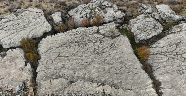 Rain-carved limestone revealing a miniature river system, Diyarbakır, Türkiye, Jan. 4, 2025. (IHA Photo)