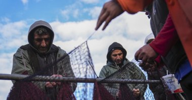 Fishermen check their nets during a brief weather pause as the 2025-2026 fishing season reaches its midpoint, Black Sea, Türkiye, Jan. 4, 2025. (AA Photo)