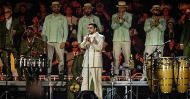 Bad Bunny performs on stage during the Debí Tirar Más Fotos world tour at Estadio GNP Seguros, Mexico City, Mexico, Dec. 11, 2025. (AFP Photo)