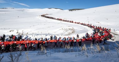 Participants march in memory of soldiers who died in a World War I offensive in Sarıkamış, Kars, eastern Türkiye, Jan. 4, 2026. (AA Photo)